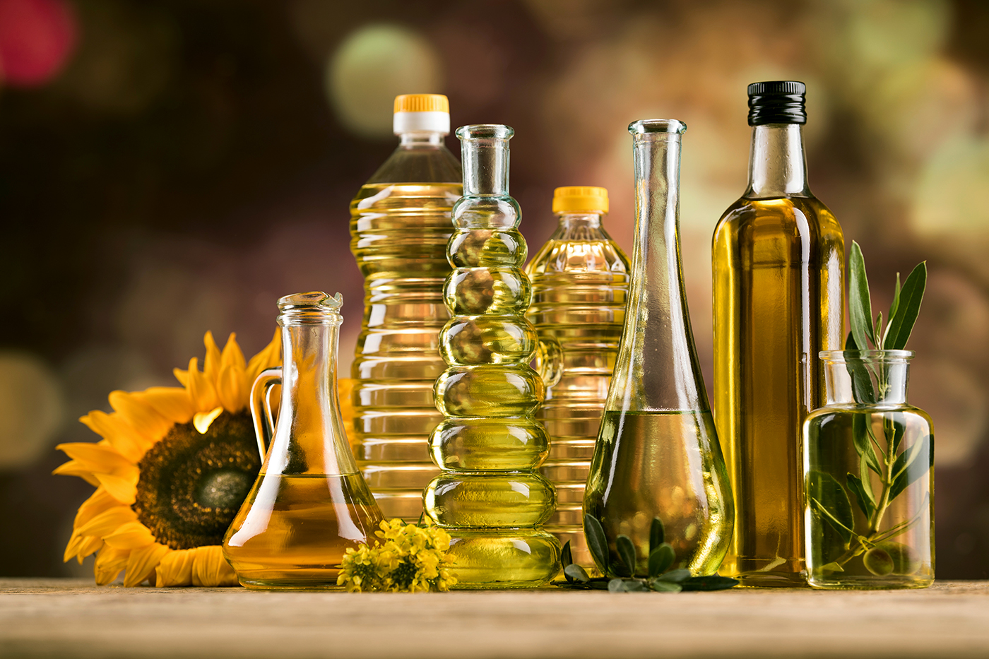 Botles of different types of vegetable oil